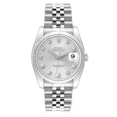 Rolex Datejust Steel White Gold Silver Diamond Dial Mens Watch 116234
