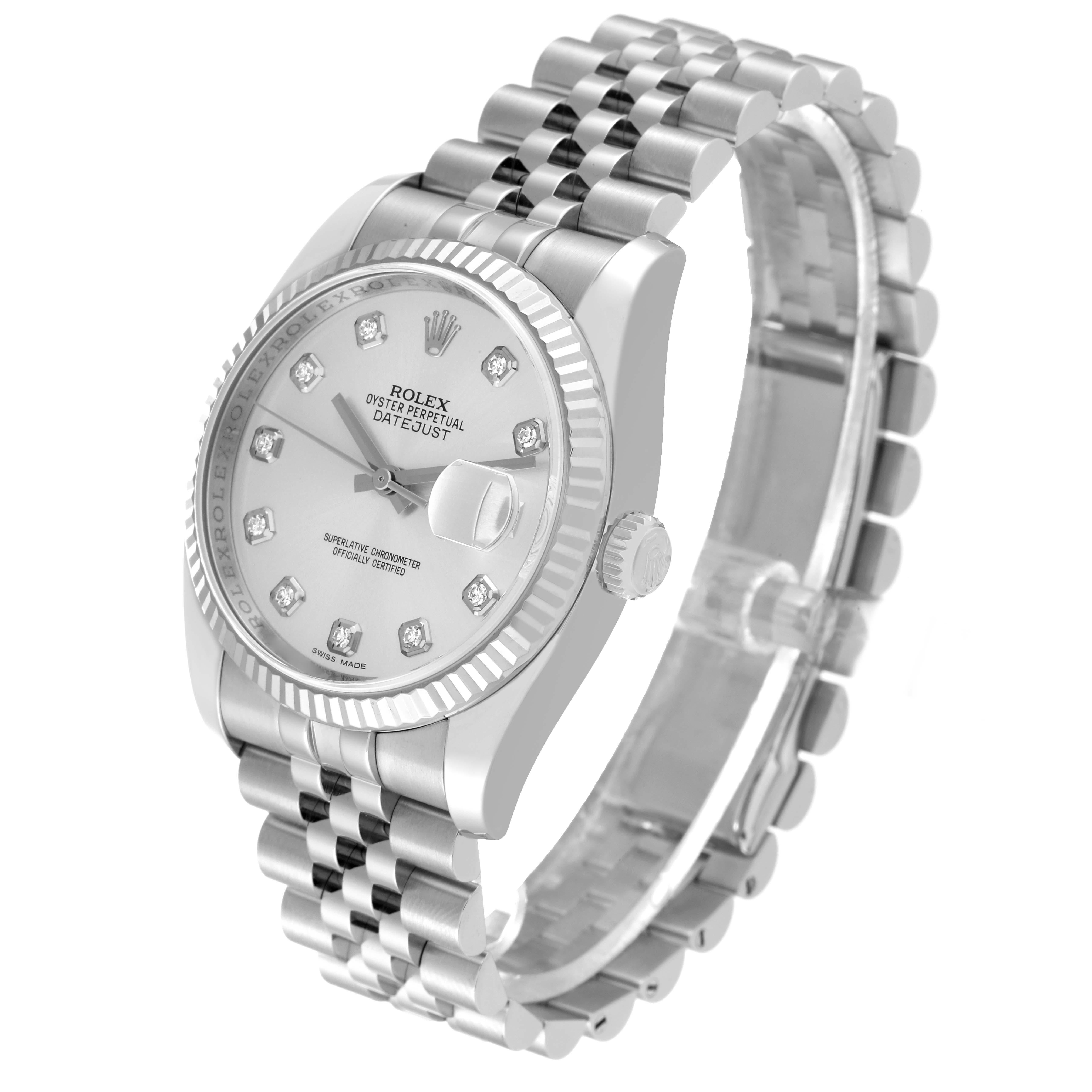 Men's Rolex Datejust Steel White Gold Silver Diamond Dial Mens Watch 116234