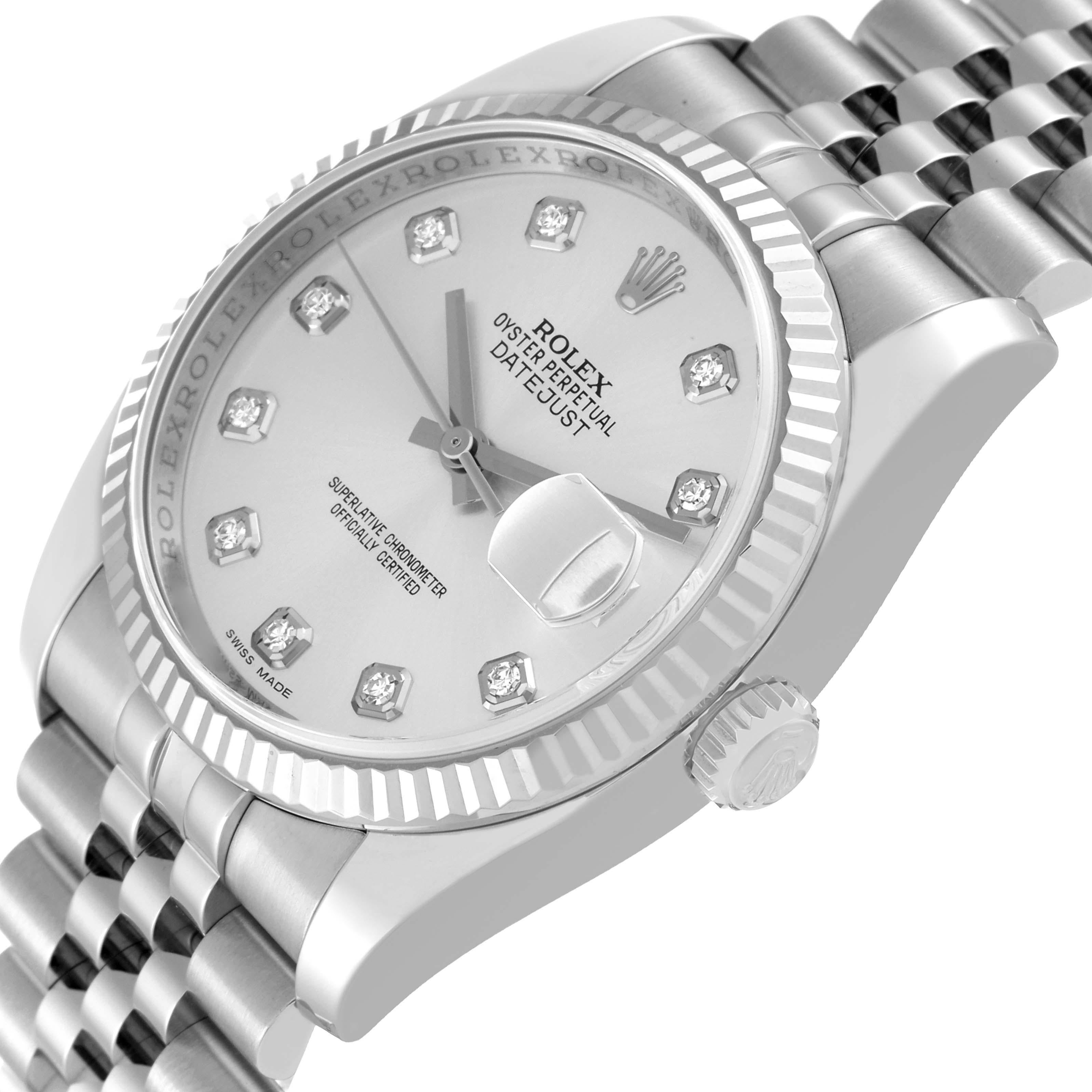 Rolex Datejust Steel White Gold Silver Diamond Dial Mens Watch 116234 1