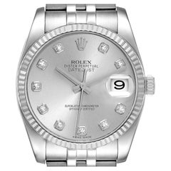 Rolex Datejust Steel White Gold Silver Diamond Dial Mens Watch 116234