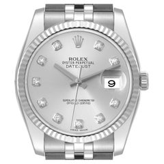 Rolex Datejust Steel White Gold Silver Diamond Dial Mens Watch 116234