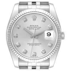 Rolex Datejust Steel White Gold Silver Diamond Dial Mens Watch 116234