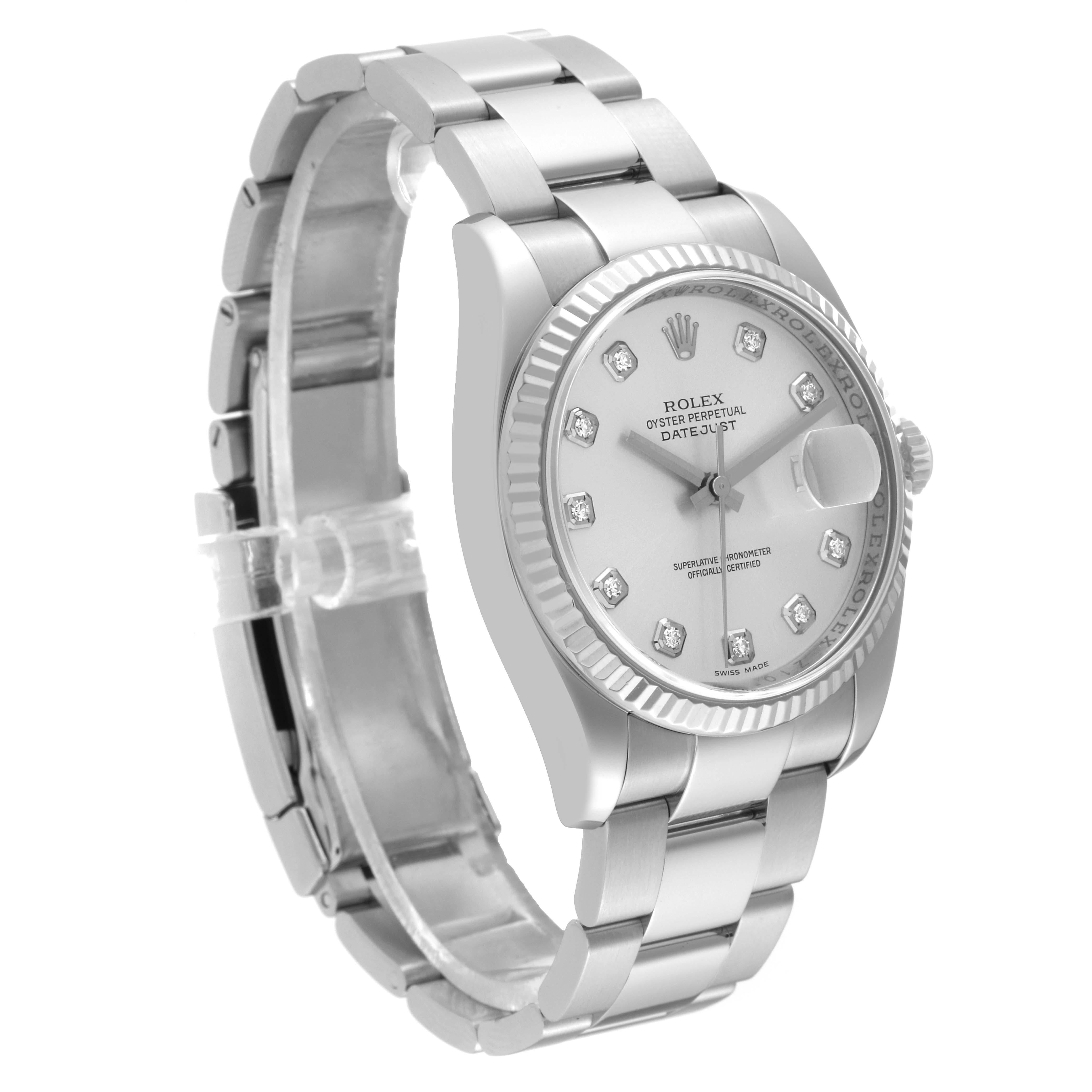 Rolex Datejust Steel White Gold Silver Diamond Dial Mens Watch 116234 Papers For Sale 7
