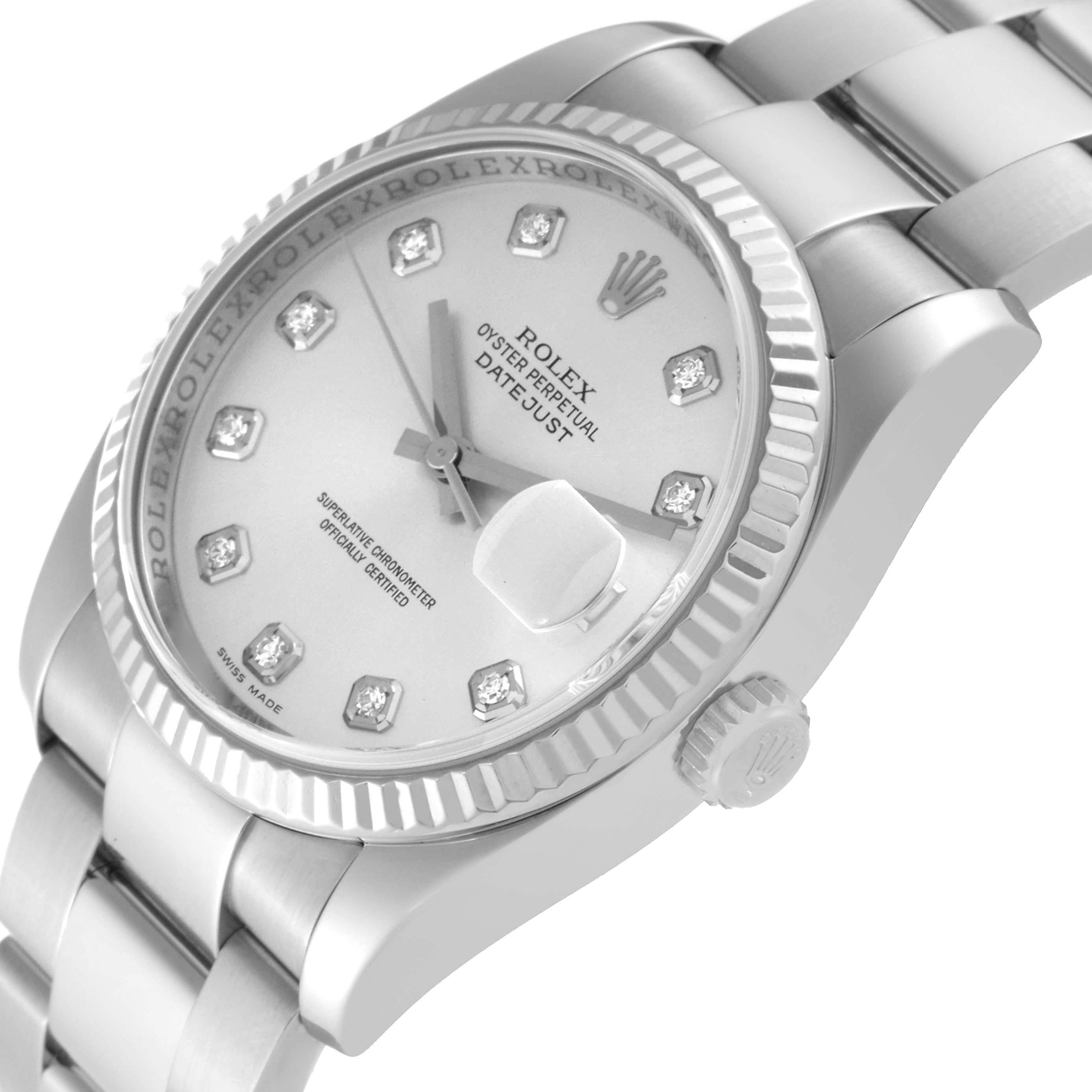 Rolex Datejust Steel White Gold Silver Diamond Dial Mens Watch 116234 Papers In Excellent Condition For Sale In Atlanta, GA