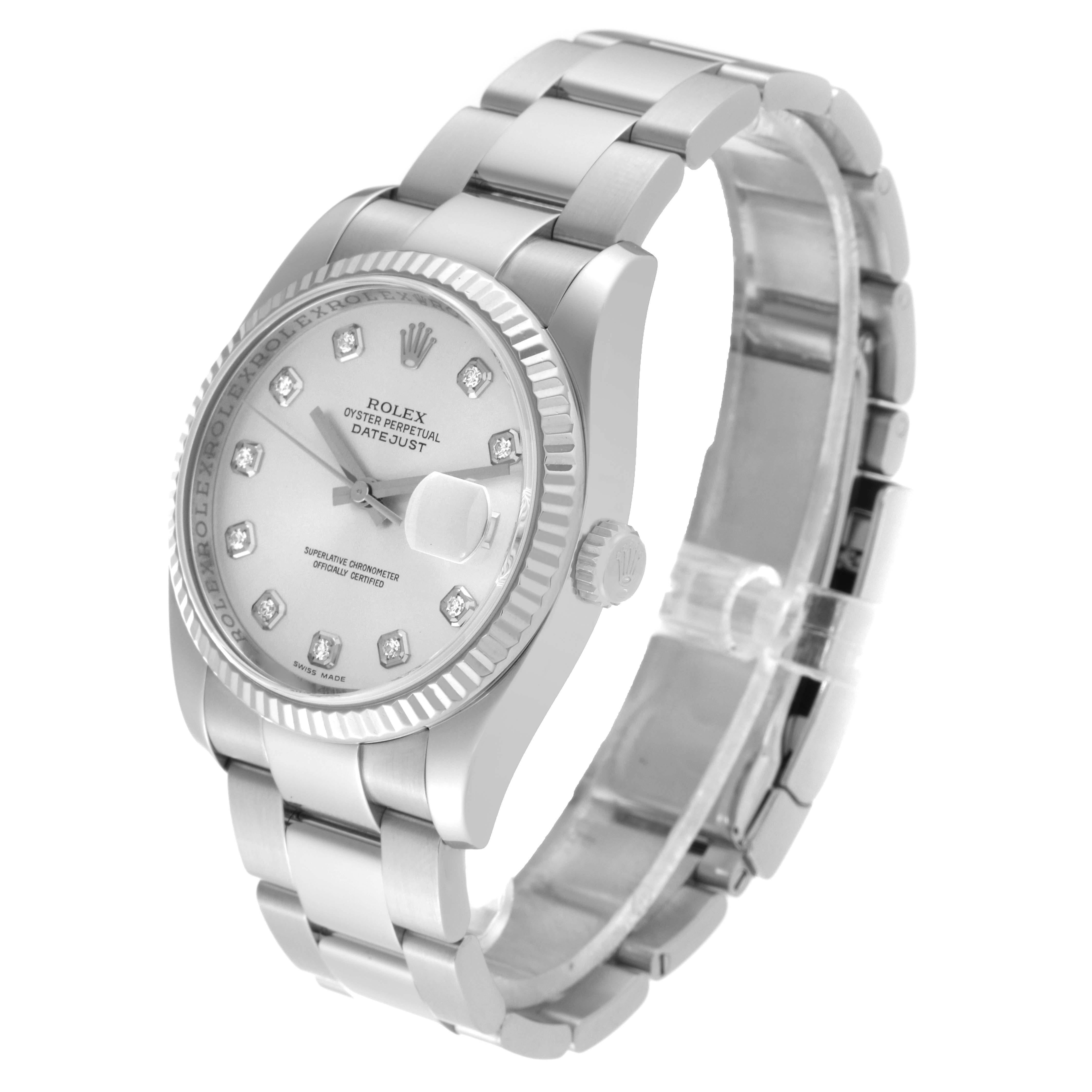Rolex Datejust Steel White Gold Silver Diamond Dial Mens Watch 116234 Papers For Sale 1