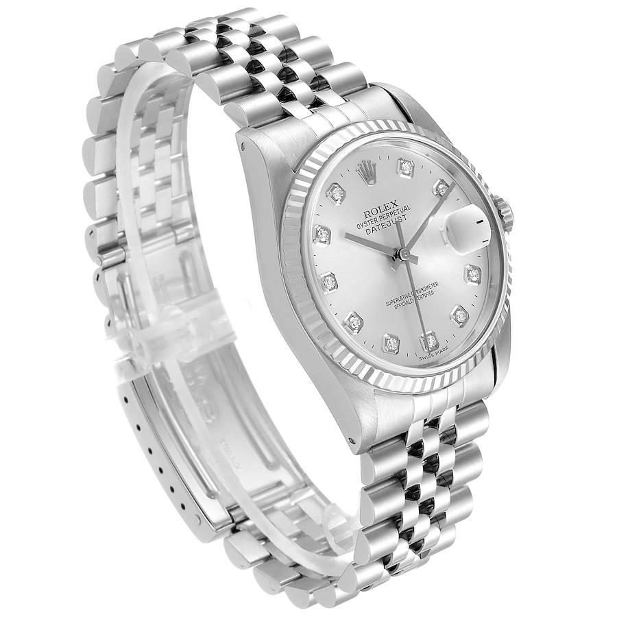 Rolex Datejust Steel White Gold Silver Diamond Dial Men's Watch 16234 Box In Good Condition For Sale In Atlanta, GA