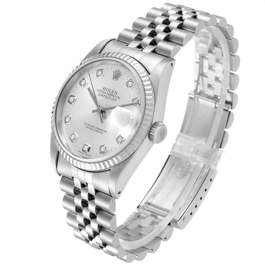 Rolex Datejust Steel White Gold Silver Diamond Dial Men's Watch 16234 Box For Sale 1