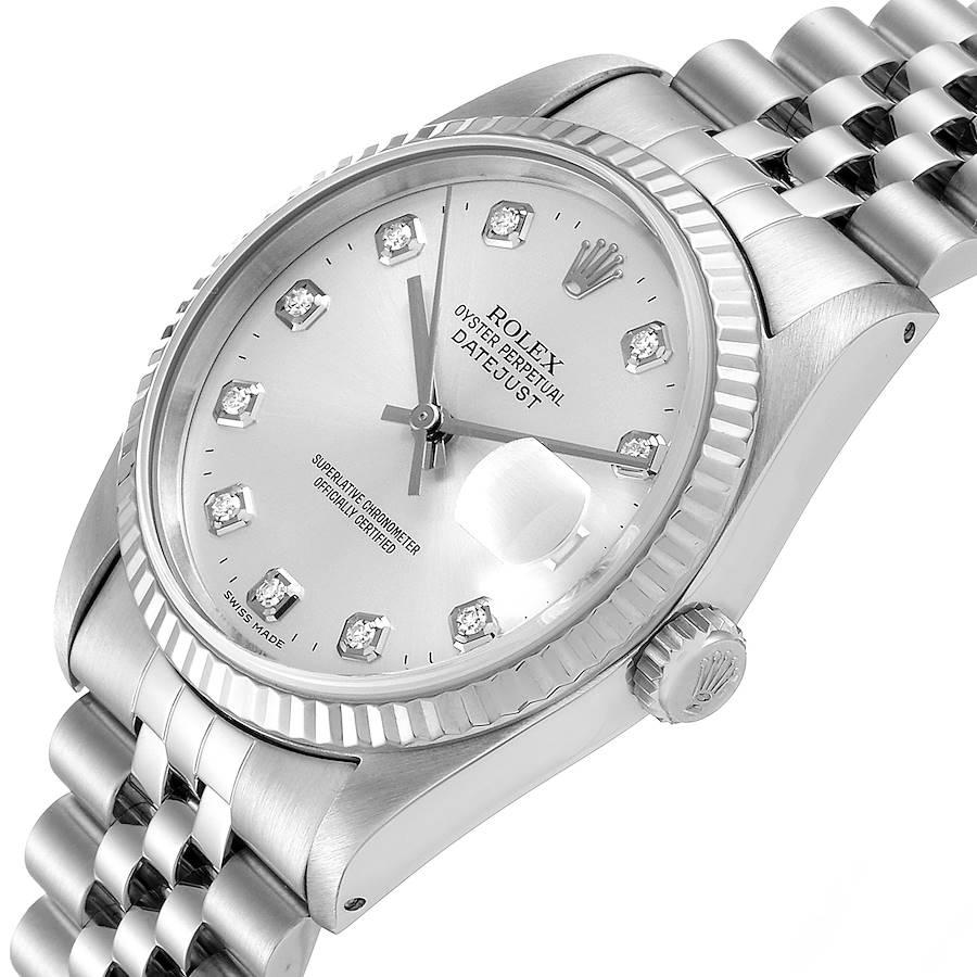 Rolex Datejust Steel White Gold Silver Diamond Dial Men's Watch 16234 Box For Sale 2