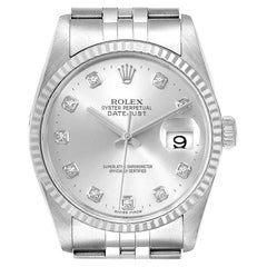 Rolex Datejust Steel White Gold Silver Diamond Dial Men's Watch 16234 Box