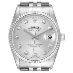 Rolex Datejust Steel White Gold Silver Diamond Dial Mens Watch 16234 Box Papers