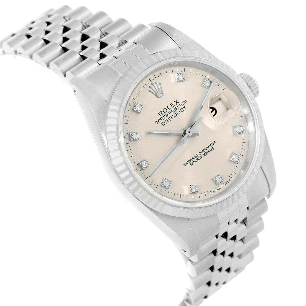 Rolex Datejust Steel White Gold Silver Diamond Dial Men's Watch 16234 8