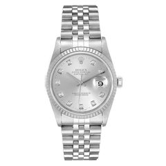 Rolex Datejust Steel White Gold Silver Diamond Dial Men's Watch 16234