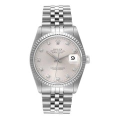 Rolex Datejust Steel White Gold Silver Diamond Dial Mens Watch 16234