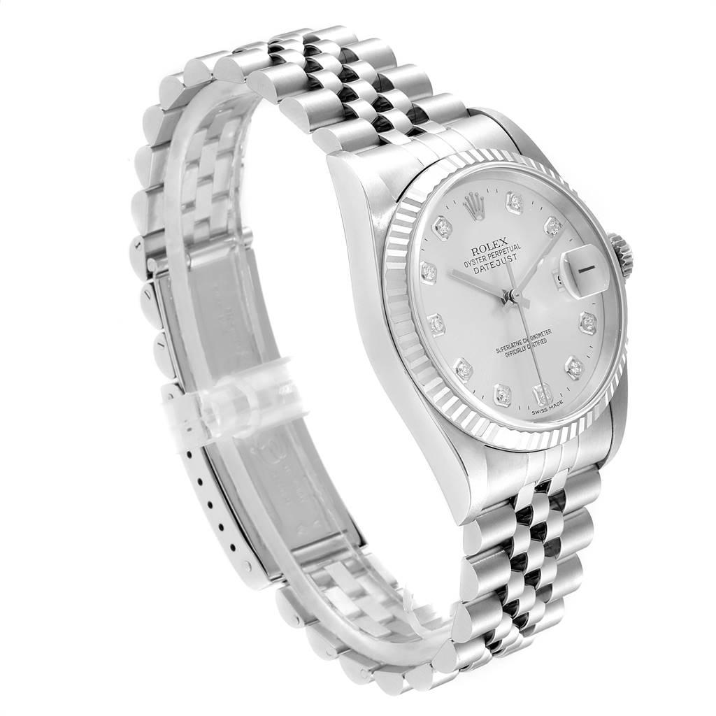 Rolex Datejust Steel White Gold Silver Diamond Dial Men's Watch 16234 In Excellent Condition For Sale In Atlanta, GA