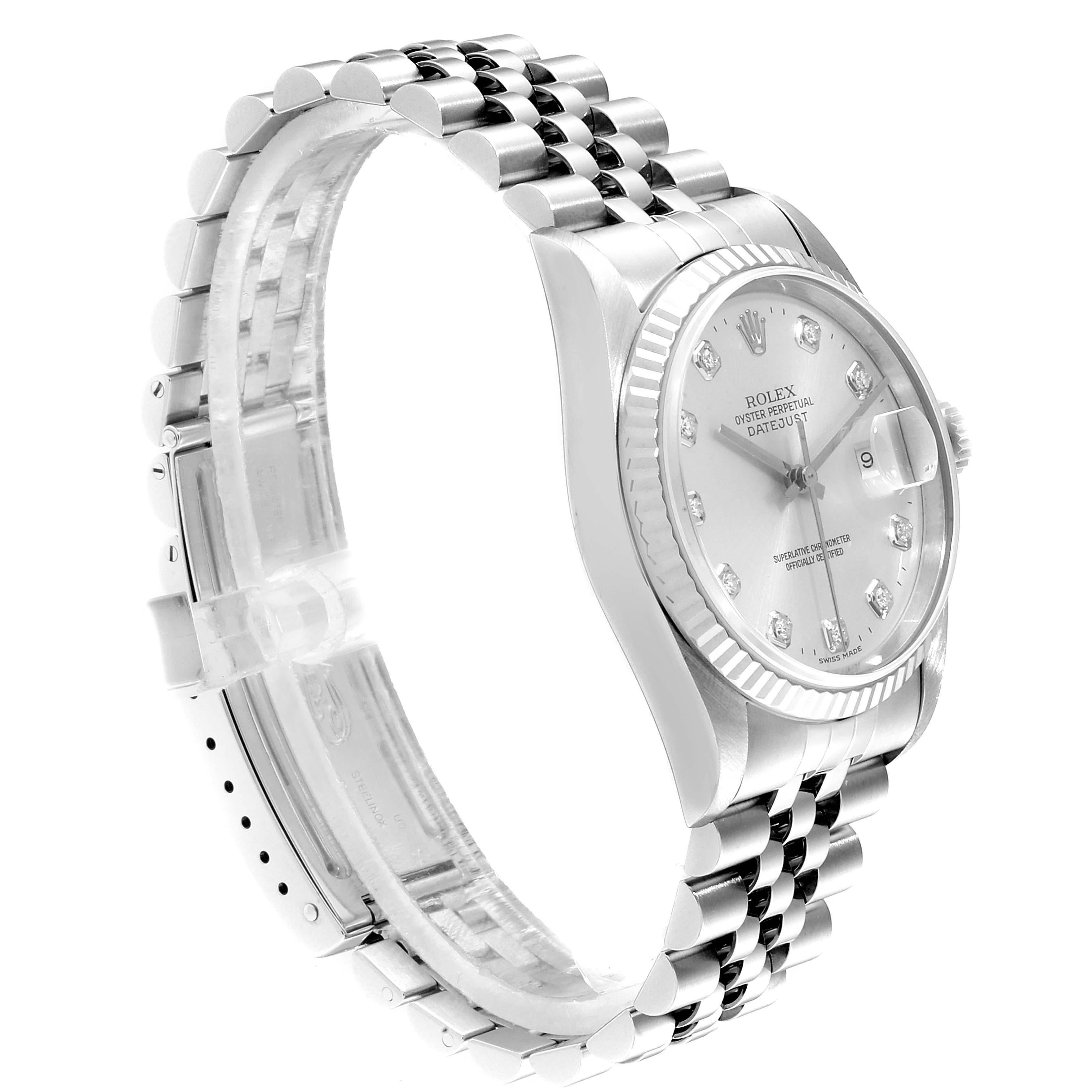 Rolex Datejust Steel White Gold Silver Diamond Dial Men's Watch 16234 In Good Condition For Sale In Atlanta, GA