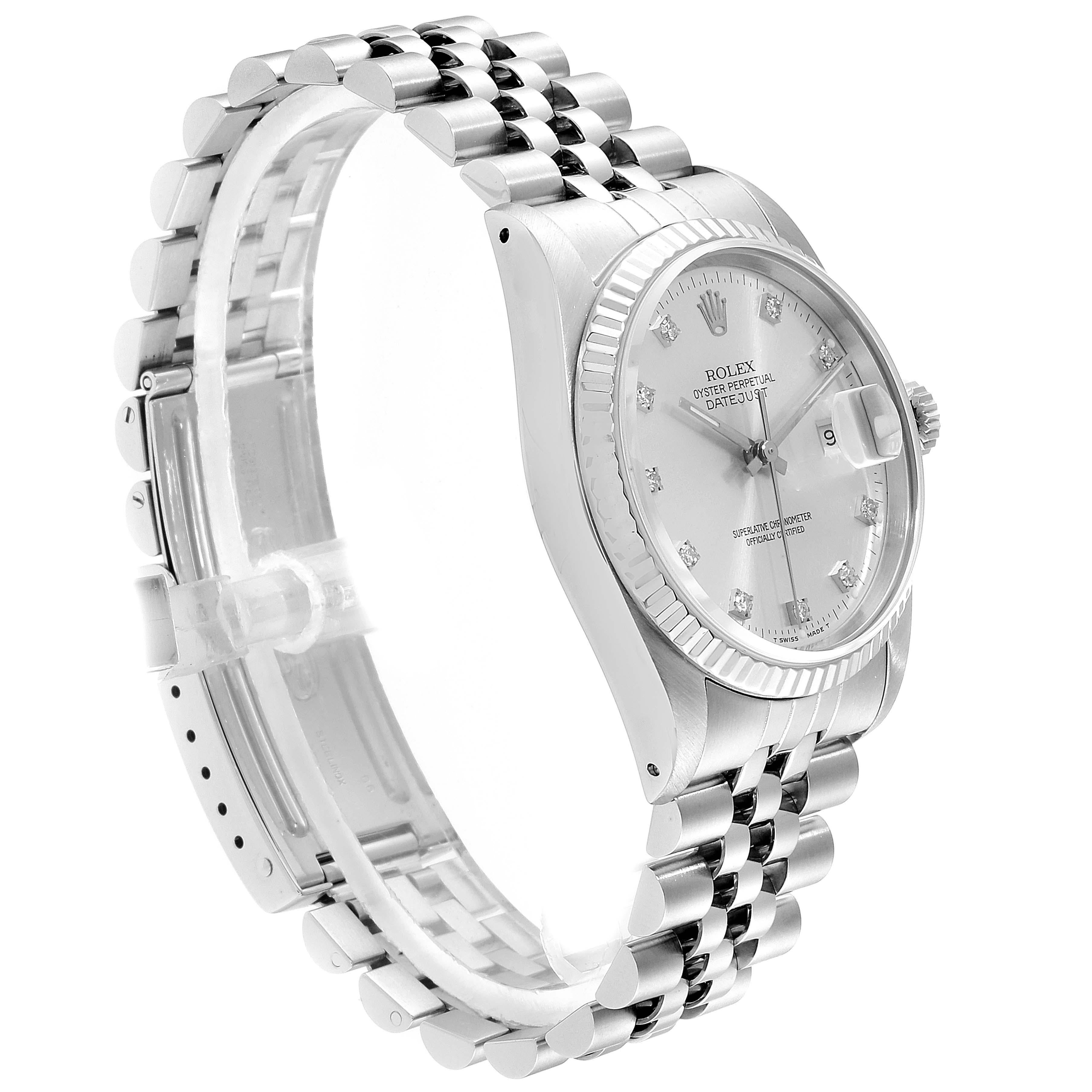 Rolex Datejust Steel White Gold Silver Diamond Dial Men's Watch 16234 In Good Condition For Sale In Atlanta, GA