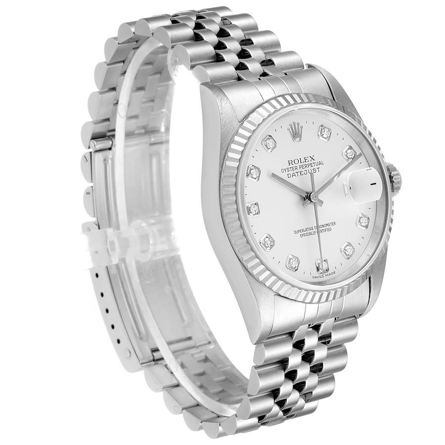 Rolex Datejust Steel White Gold Silver Diamond Dial Men's Watch 16234 In Excellent Condition In Atlanta, GA