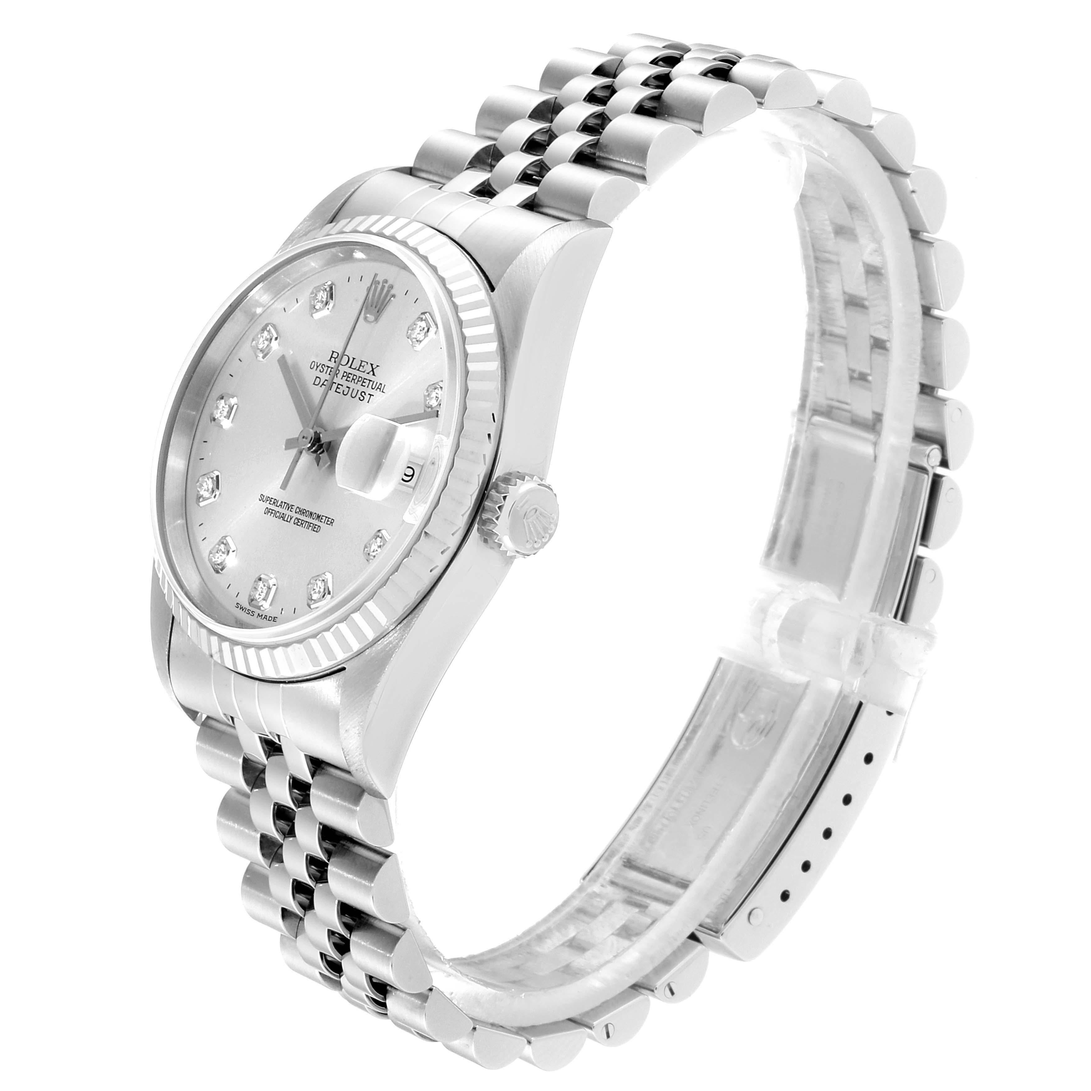 Rolex Datejust Steel White Gold Silver Diamond Dial Men's Watch 16234 For Sale 1