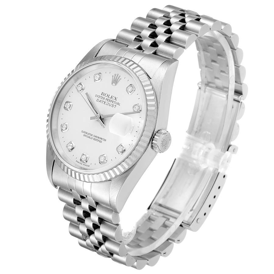Rolex Datejust Steel White Gold Silver Diamond Dial Men's Watch 16234 1
