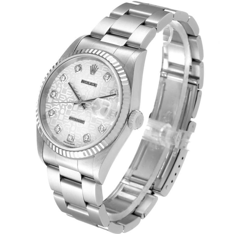 Men's Rolex Datejust Steel White Gold Silver Diamond Dial Mens Watch 16234 For Sale