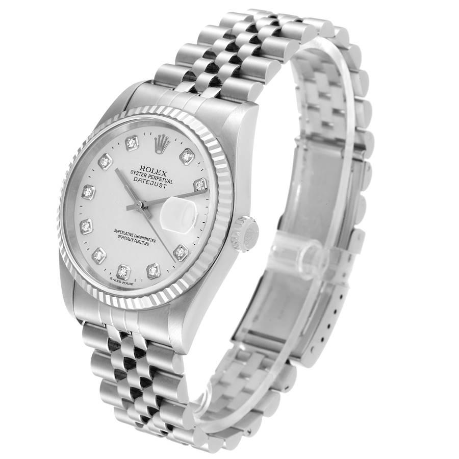 Men's Rolex Datejust Steel White Gold Silver Diamond Dial Mens Watch 16234