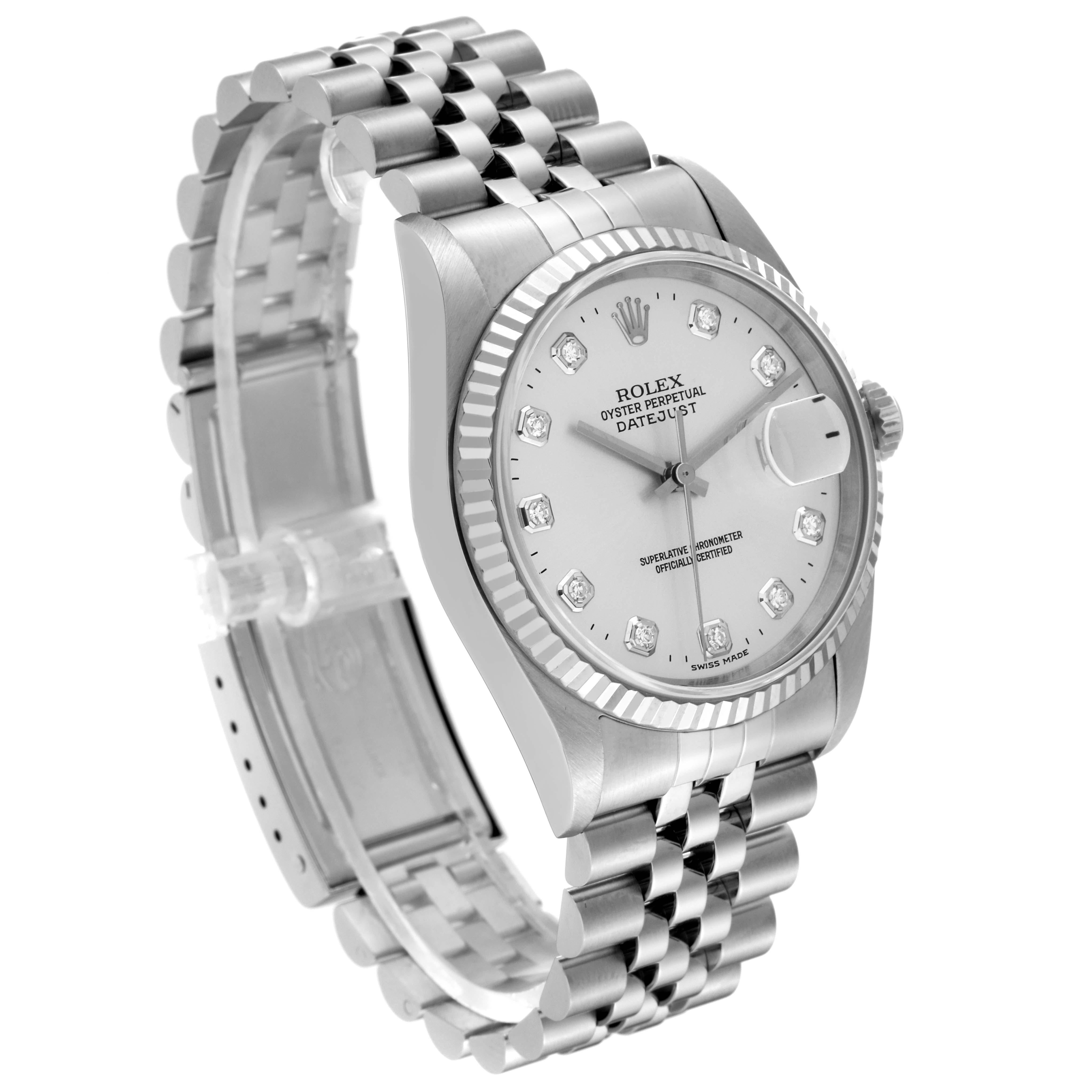 Men's Rolex Datejust Steel White Gold Silver Diamond Dial Mens Watch 16234