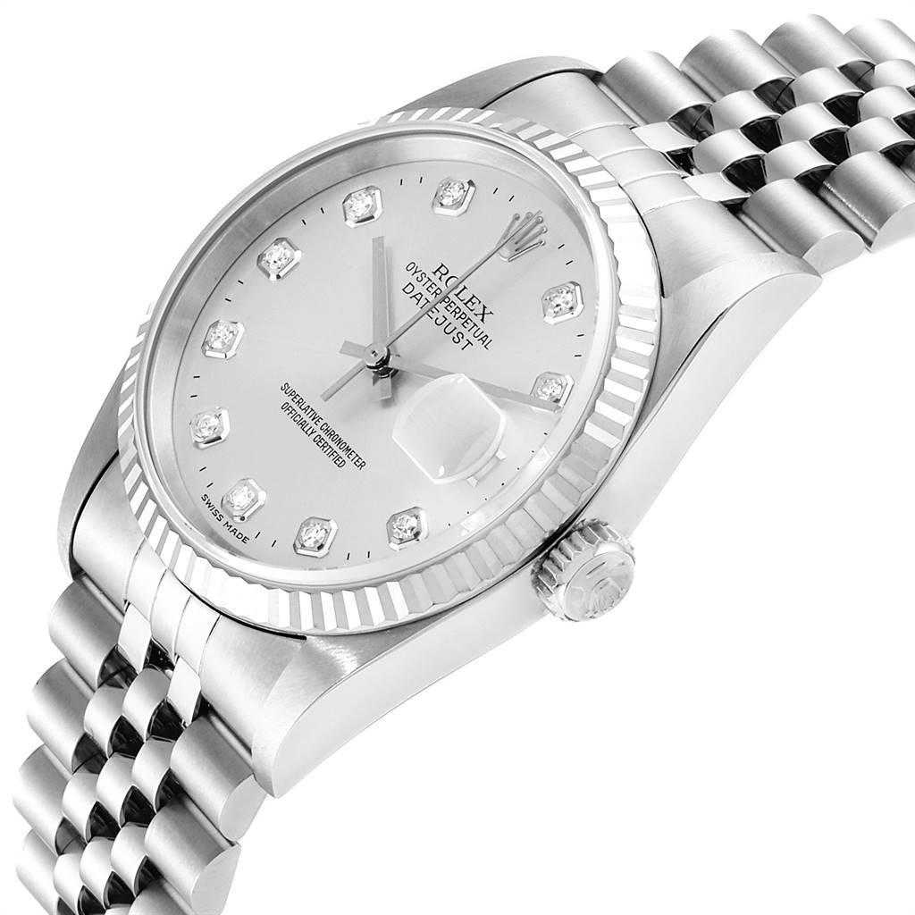 Rolex Datejust Steel White Gold Silver Diamond Dial Men's Watch 16234 For Sale 2