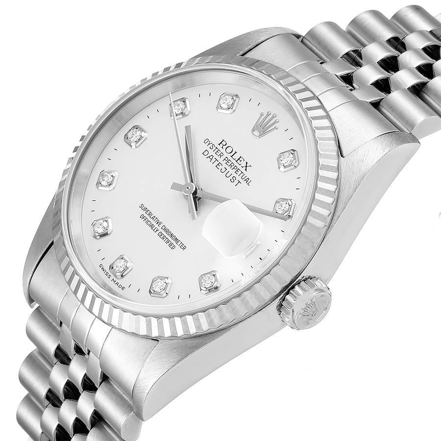 Rolex Datejust Steel White Gold Silver Diamond Dial Men's Watch 16234 2