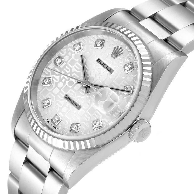 Rolex Datejust Steel White Gold Silver Diamond Dial Mens Watch 16234 For Sale 1
