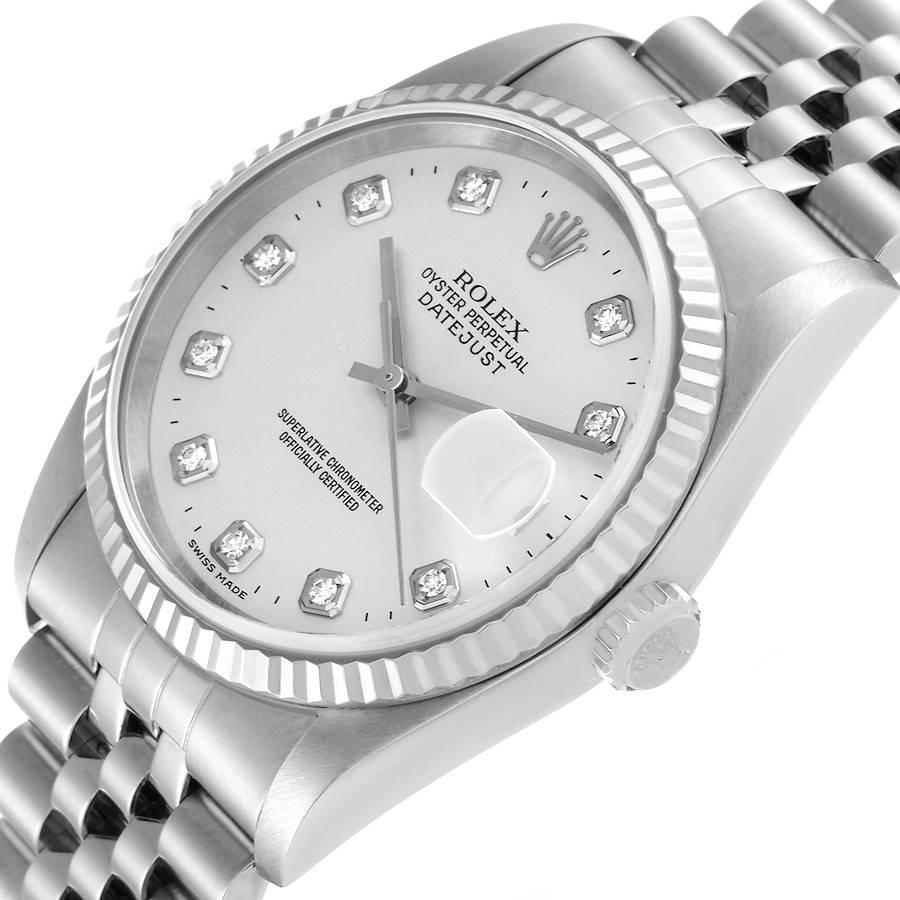 Rolex Datejust Steel White Gold Silver Diamond Dial Mens Watch 16234 1