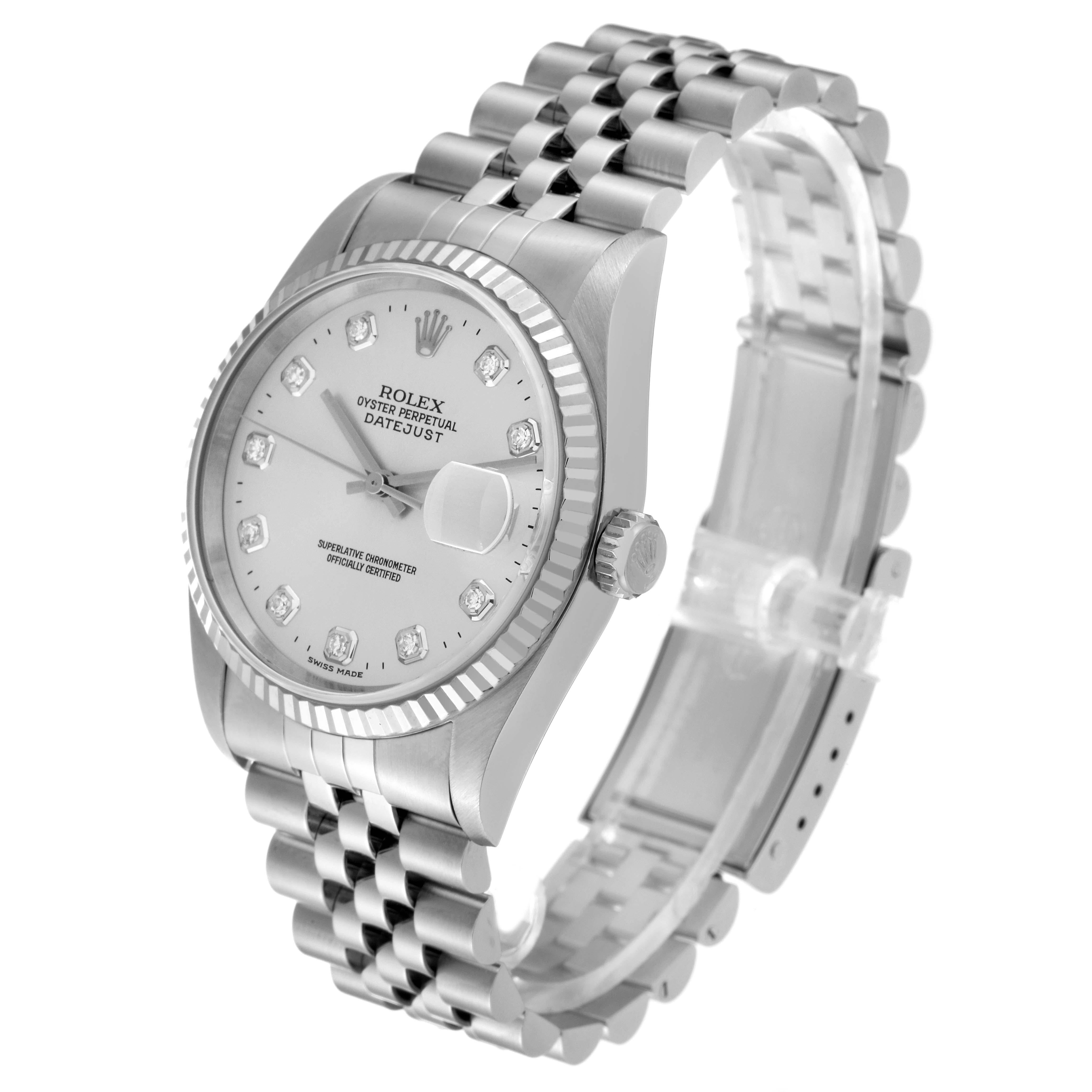 Rolex Datejust Steel White Gold Silver Diamond Dial Mens Watch 16234 4