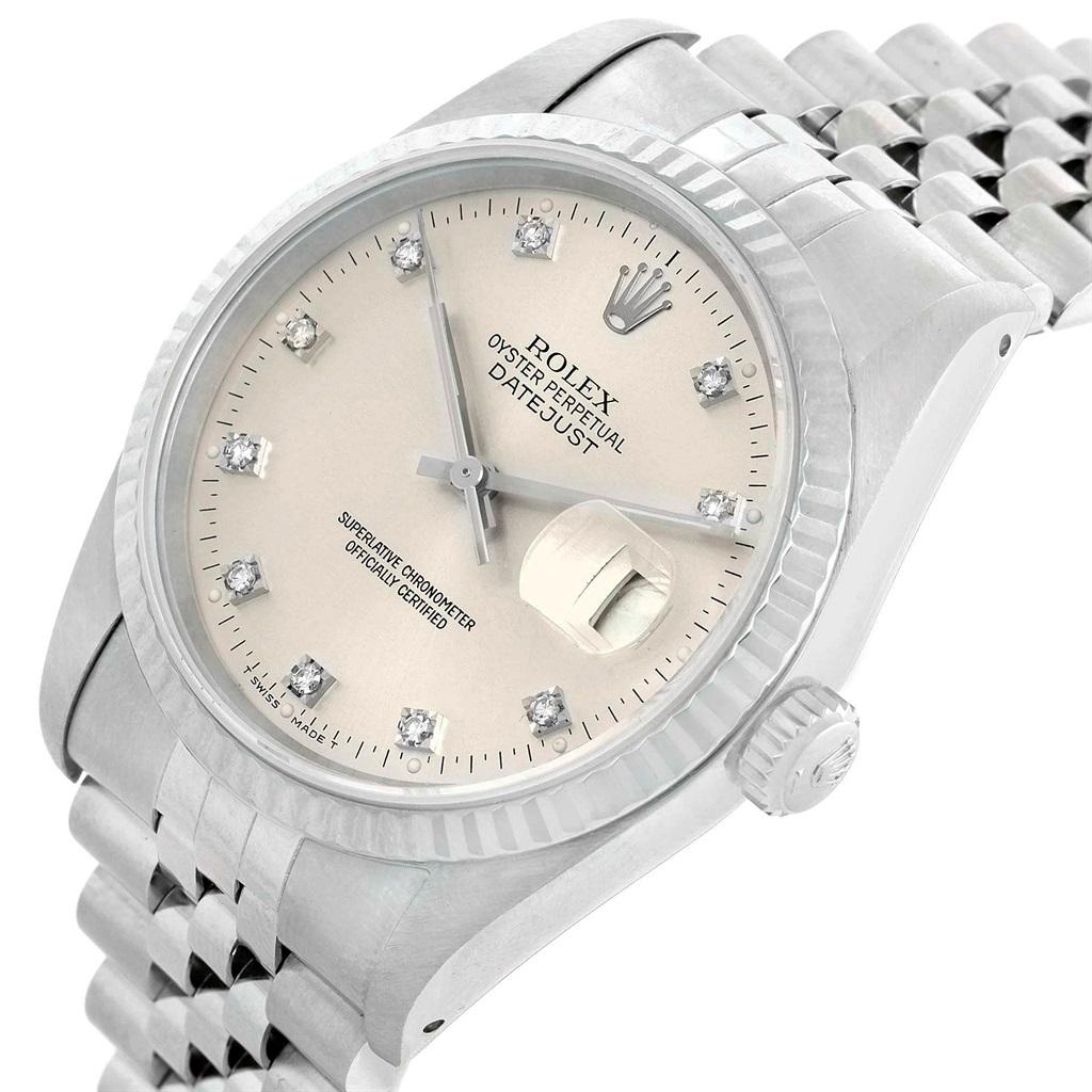 Rolex Datejust Steel White Gold Silver Diamond Dial Men's Watch 16234 6