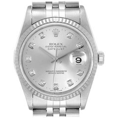 Rolex Datejust Steel White Gold Silver Diamond Dial Men's Watch 16234
