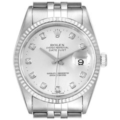 Rolex Datejust Steel White Gold Silver Diamond Dial Men's Watch 16234