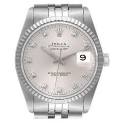 Rolex Datejust Steel White Gold Silver Diamond Dial Mens Watch 16234