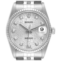 Rolex Datejust Steel White Gold Silver Diamond Dial Mens Watch 16234
