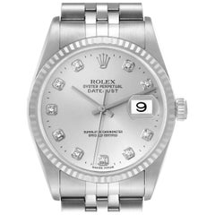 Rolex Datejust Steel White Gold Silver Diamond Dial Mens Watch 16234