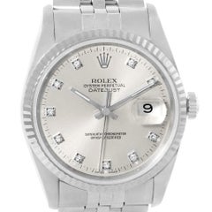 Rolex Datejust Steel White Gold Silver Diamond Dial Men’s Watch 16234