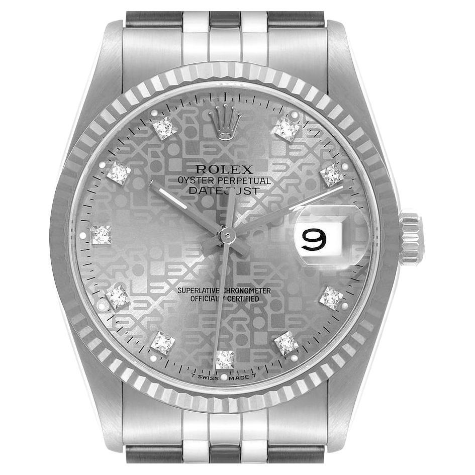 Rolex Datejust Steel White Gold Silver Diamond Dial Mens Watch 16234 For Sale