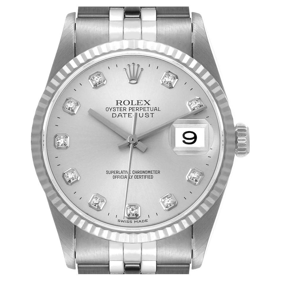 Rolex Datejust 36 Steel White Gold Blue Diamond Dial Mens Watch 16234 ...