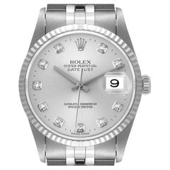 Rolex Datejust Steel White Gold Silver Diamond Dial Mens Watch 16234