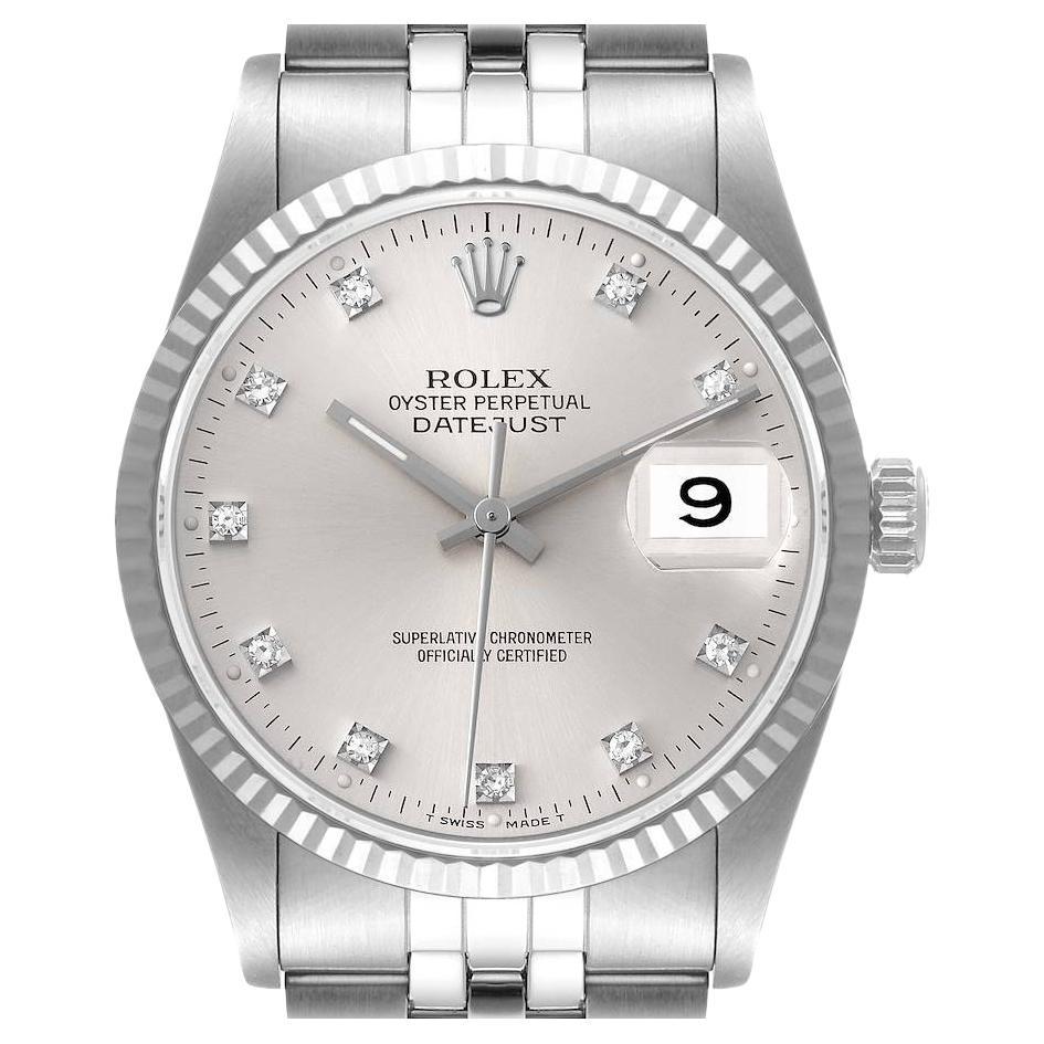 Rolex Datejust Steel White Gold Mother of Pearl Diamond Mens Watch