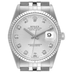 Rolex Datejust Steel White Gold Silver Diamond Dial Mens Watch 16234