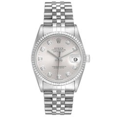 Rolex Datejust Steel White Gold Silver Diamond Dial Watch 16234