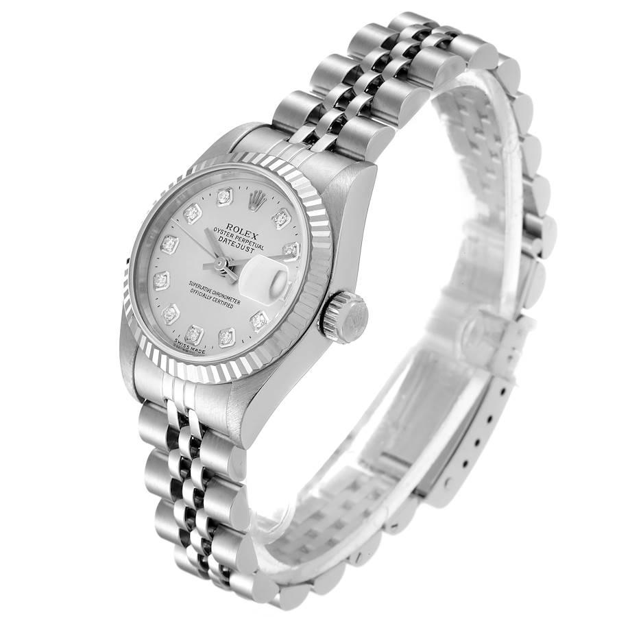 Rolex Datejust Steel White Gold Silver Diamond Dial Watch 69174 Box Papers In Excellent Condition For Sale In Atlanta, GA