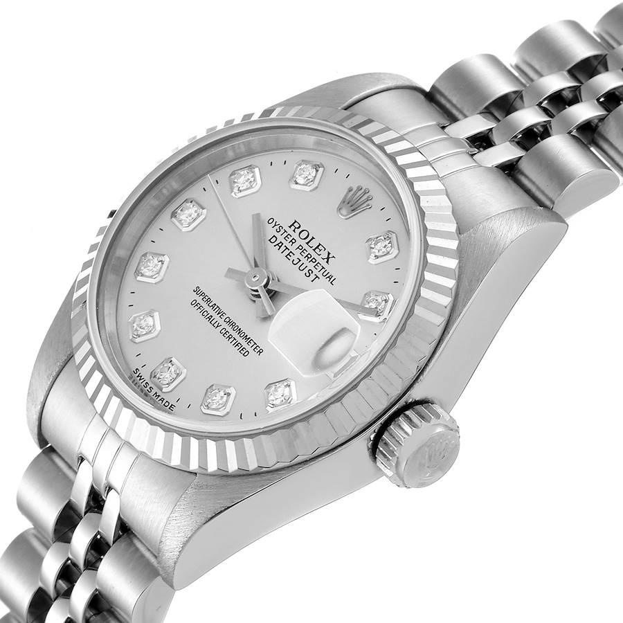 Women's Rolex Datejust Steel White Gold Silver Diamond Dial Watch 69174 Box Papers For Sale
