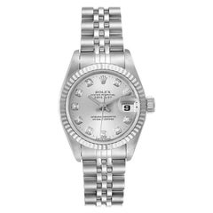 Rolex Datejust Steel White Gold Silver Diamond Dial Watch 69174 Box Papers