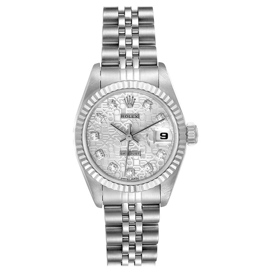 Rolex Datejust Steel White Gold Silver Diamond Dial Watch 69174 Box Papers For Sale