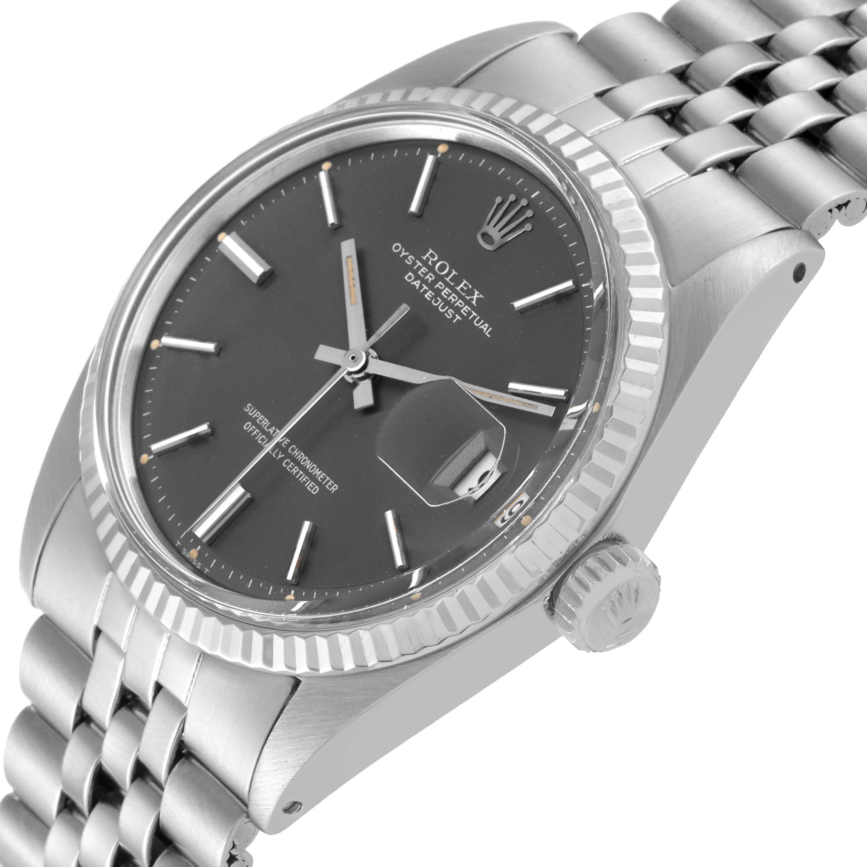 Rolex Datejust Steel White Gold Silver Grey Dial Vintage Mens Watch 1601 1
