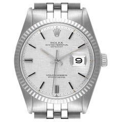 Rolex Datejust Steel White Gold Silver Linen Dial Vintage Mens Watch 1601